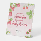 Sweet Strawberry Waterverf Baby shower Reclamebord Met Voetstuk (Voorkant)