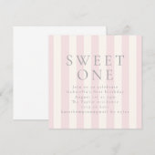 Sweet Stripes eerste verjaardag roze uitnodiging (Voorkant / Achterkant)