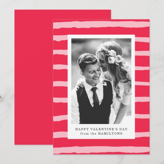 Sweet Stripes | Rode Valentijnsdag-fotokaart Feestdagenkaart (Voorkant / Achterkant)