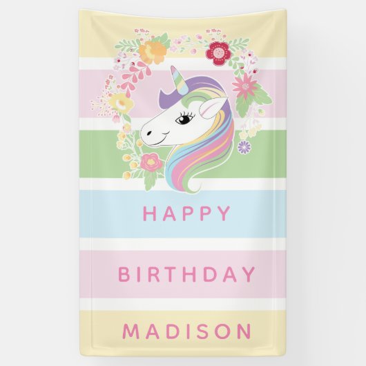 Sweet Stripes Unicorn Floral Birthday Spandoek (Verticaal)