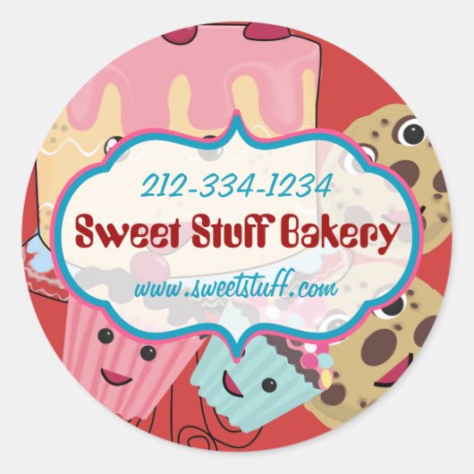 Sweet Stuff Cake Cookies en Cupcake BakkerijSticke Ronde Sticker (Voorkant)