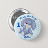 Sweet Stuffed Bunny Boys 1st Birthday Name Age Ronde Button 5,7 Cm (Voorkant /achterkant)