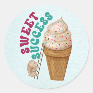 Sweet Success - Schattige konijn dat een ijsje ber Ronde Sticker