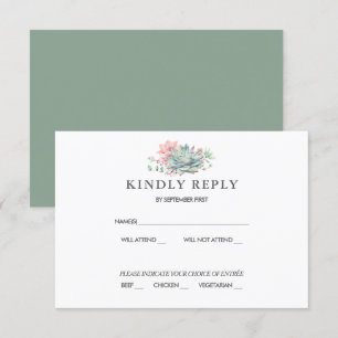 Sweet Succulent Pink Green Wedding RSVP Kaart