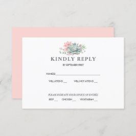 Sweet Succulent Pink Green Wedding RSVP Kaart