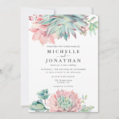 Sweet Succulent Pink Green Wedding Uitnodiging (Voorkant)