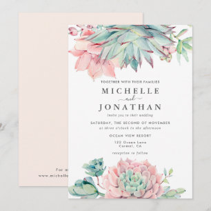Sweet Succulent Pink Green Wedding Uitnodiging