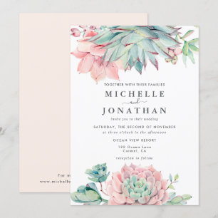 Sweet Succulent Pink Green Wedding Uitnodiging