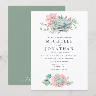 Sweet Succulent Pink Green Wedding Uitnodiging