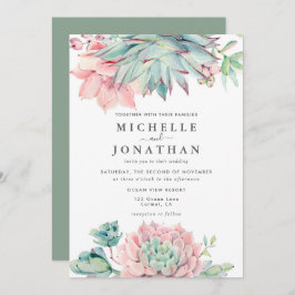 Sweet Succulent Pink Green Wedding Uitnodiging