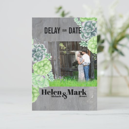 Sweet Succulents Foto vertragen datum Save The Date (Staand voorkant)