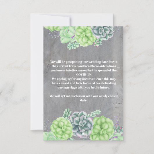 Sweet Succulents Foto vertragen datum Save The Date (Achterkant)