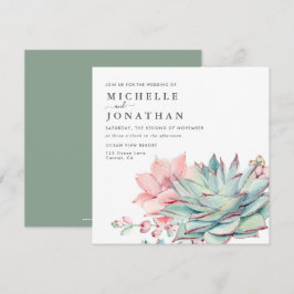 Sweet Succulents Pink Green Wedding Invitation Kaart