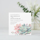 Sweet Succulents Pink Green Wedding Invitation Kaart (Staand voorkant)