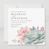 Sweet Succulents Pink Green Wedding Invitation Kaart (Voorkant)
