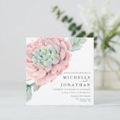 Sweet Succulents Pink Green Wedding Invitation Kaart (Staand voorkant)