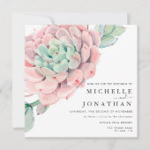 Sweet Succulents Pink Green Wedding Invitation Kaart (Voorkant)