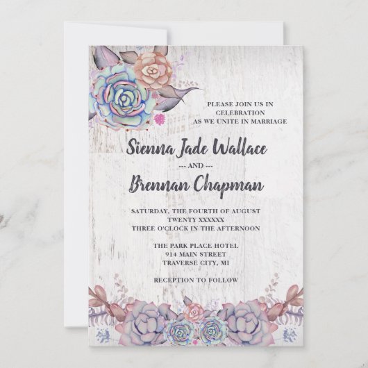 Sweet Succulents Rustic Waterverf Soft Wedding Kaart (Voorkant)