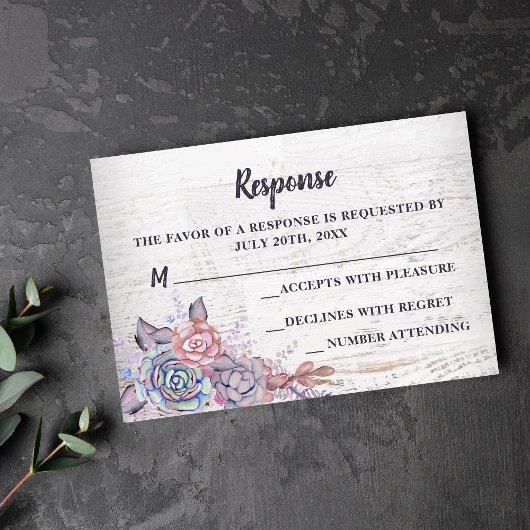 Sweet Succulents Rustige Waterverf Mauve Response RSVP Kaartje