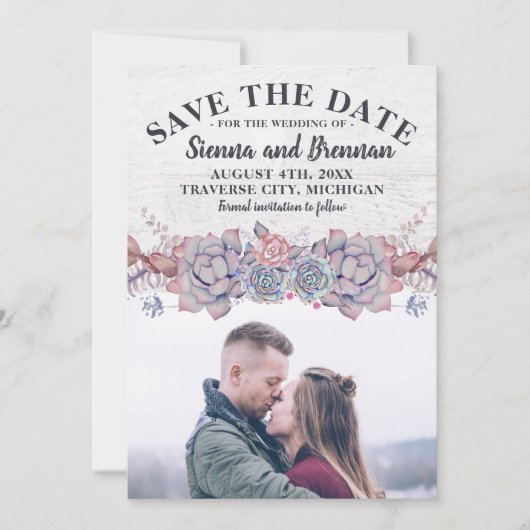Sweet Succulents Rustische Waterverf sparen de dat Save The Date (Voorkant)