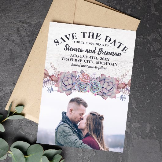 Sweet Succulents Rustische Waterverf sparen de dat Save The Date