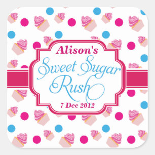 Sweet Sugar Rush Schattigee Cupcake Verjaardag Sti Vierkante Sticker