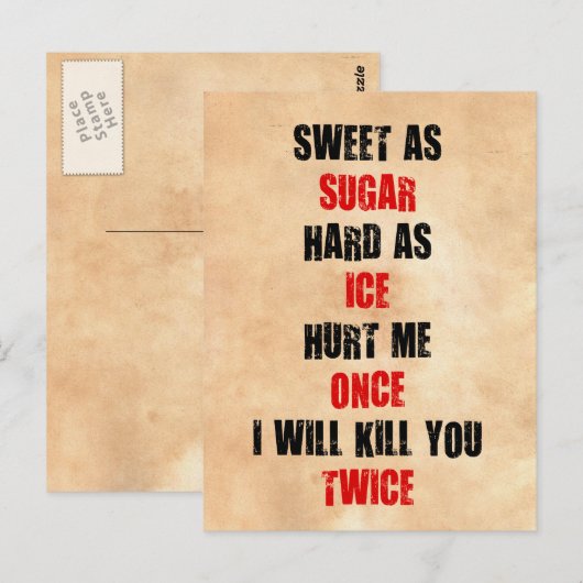 Sweet-suiker hard ijs doet me pijn als ik je vermo briefkaart (Voorkant / Achterkant)