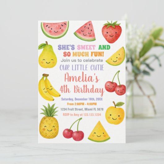 Sweet Summer Fruit Verjaardag Uitnodiging (Staand voorkant)