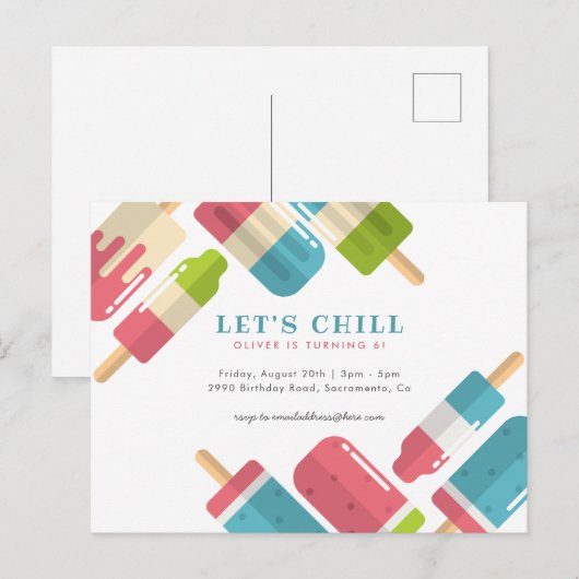 Sweet Summer Popsicle Kinderen verjaardagsfeestje Uitnodiging Briefkaart (Voorkant / Achterkant)