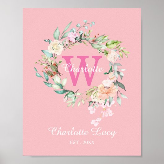 Sweet Summer Rozen Baby Monogram Poster (Voorkant)