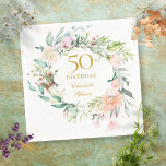 Sweet Summer Rozen Garland 50th Birthday Servet<br><div class="desc">Deze botanische 50e verjaardagsservet met een delicate waterverf bloemperkool kan gepersonaliseerd worden met je speciale vijftigste geboortedag in elegante goudtekst. Ontworpen door: Thisnotme©</div>