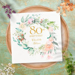 Sweet Summer Rozen Garland 80th Birthday Servet<br><div class="desc">Deze botanische 80e verjaardagsservet met een delicate waterverf bloemperkool kan gepersonaliseerd worden met je speciale 80e verjaardagsinformatie in elegante goudtekst. Ontworpen door: Thisnotme©</div>