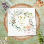 Sweet Summer Rozen Garland 90th Birthday Servet<br><div class="desc">Deze botanische 90e verjaardagsservet met een delicate waterverf bloemperk kan gepersonaliseerd worden met je speciale 90e verjaardag informatie in elegante goudtekst. Ontworpen door: Thisnotme©</div>