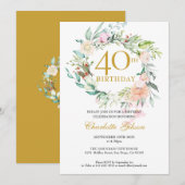 Sweet Summer Rozen Garland Monogram 40ste Verjaard Kaart (Voorkant / Achterkant)