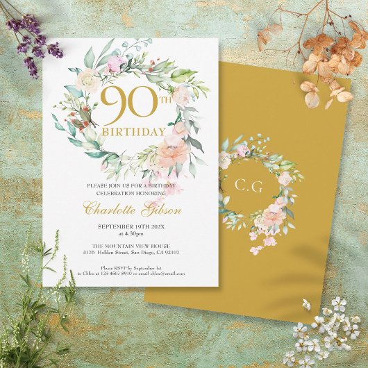 Sweet Summer Rozen Garland Monogram 90ste verjaard Kaart