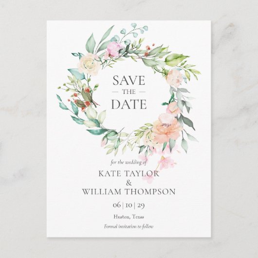 Sweet Summer Rozen Garland Save the Date Aankondigingskaart (Voorkant)