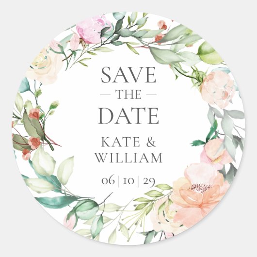 Sweet Summer Rozen Garland Save the Date Ronde Sticker (Voorkant)