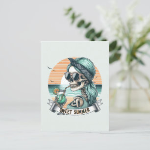 Sweet Summer Skeleton Retro Sunset Design Briefkaart
