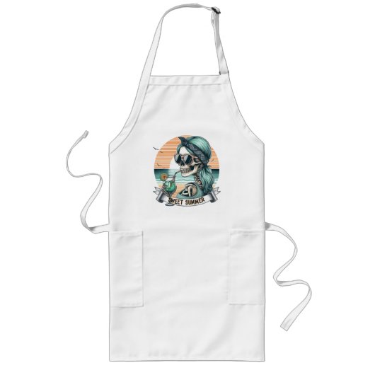 Sweet Summer Skeleton Retro Sunset Design Lang Schort (Voorkant)