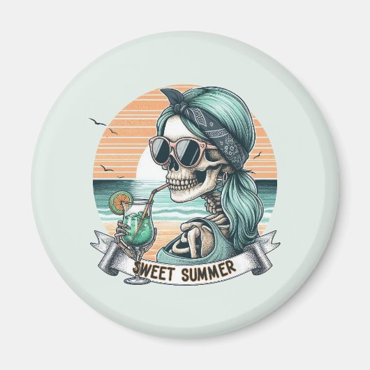 Sweet Summer Skeleton Retro Sunset Design Magneet (Voorkant)