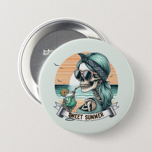 Sweet Summer Skeleton Retro Sunset Design Ronde Button 7,6 Cm (Voorkant /achterkant)