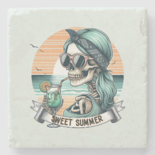 Sweet Summer Skeleton Retro Sunset Design Stenen Onderzetter