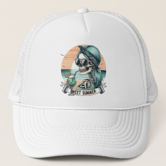 Sweet Summer Skeleton Retro Sunset Design Trucker Pet (Voorkant)