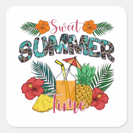 Sweet Summer Time Beach | Tropisch eiland Vierkante Sticker (Voorkant)