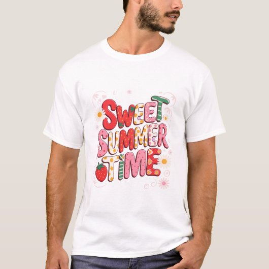 Sweet Summer Time Coquette Aardbei Retro Beach T-shirt (Voorkant)