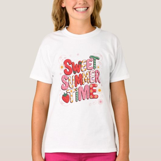 Sweet Summer Time Coquette Aardbei Retro Beach T-shirt (Voorkant)