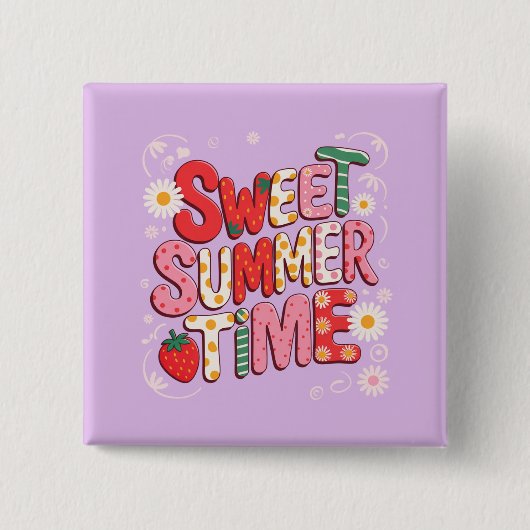 Sweet Summer Time Coquette Aardbei Retro Beach Vierkante Button 5,1 Cm (Voorkant)