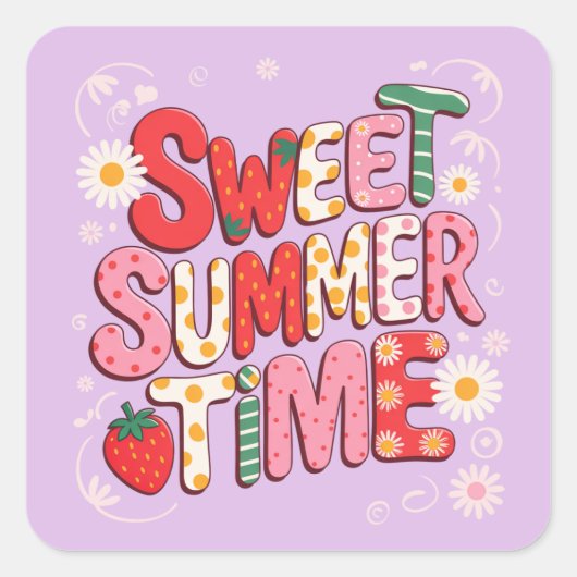 Sweet Summer Time Coquette Aardbei Retro Beach Vierkante Sticker (Voorkant)