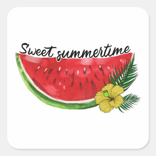 Sweet Summer Time | Waterverf Watermeloen Vierkante Sticker (Voorkant)
