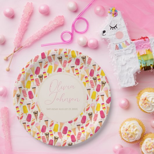Sweet Summer Waterverf Ice Cream Papieren Bordje (Feest)